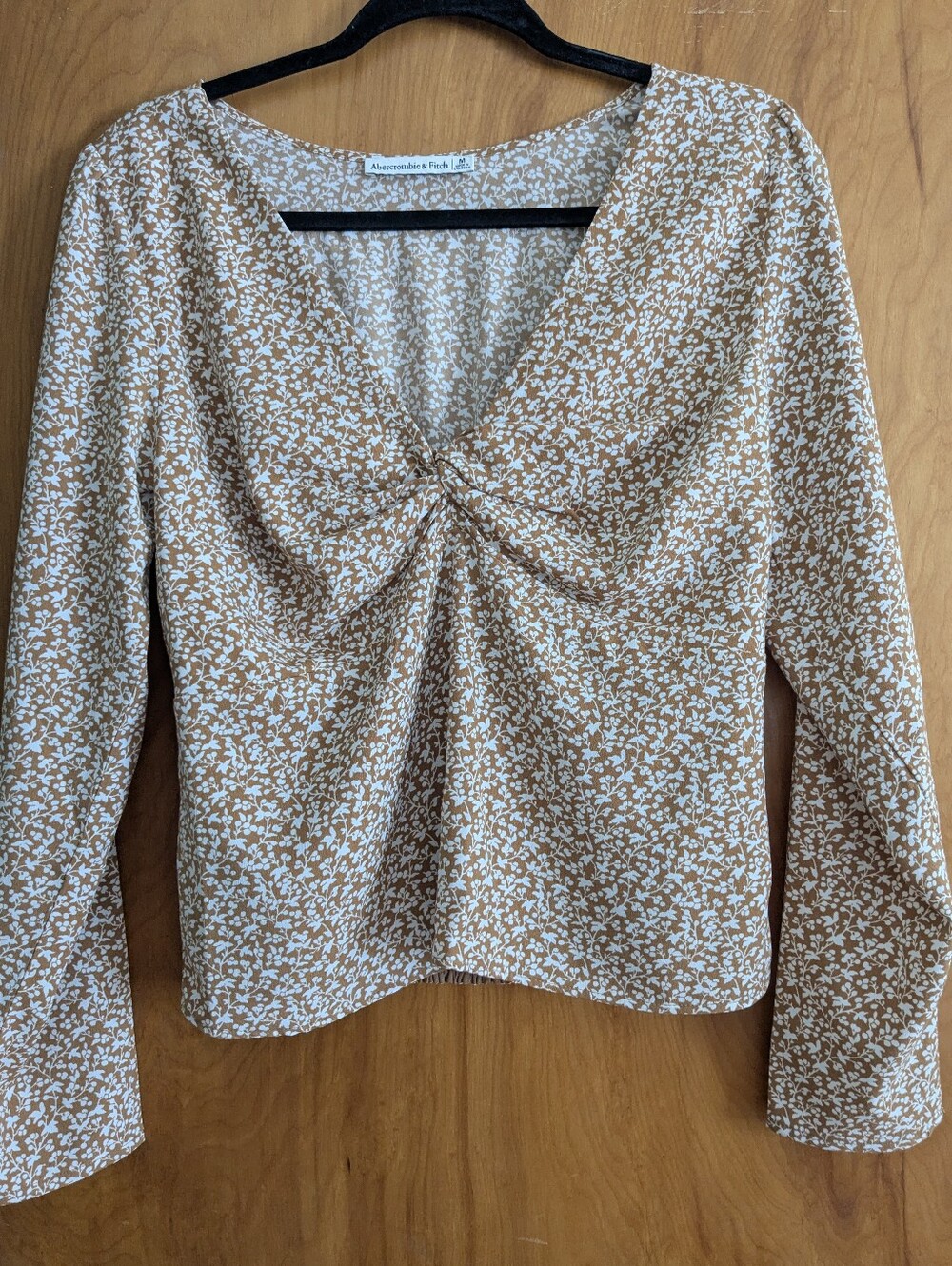 Abercrombie & Fitch Brown Floral Twist-Front Long Sleeve Top